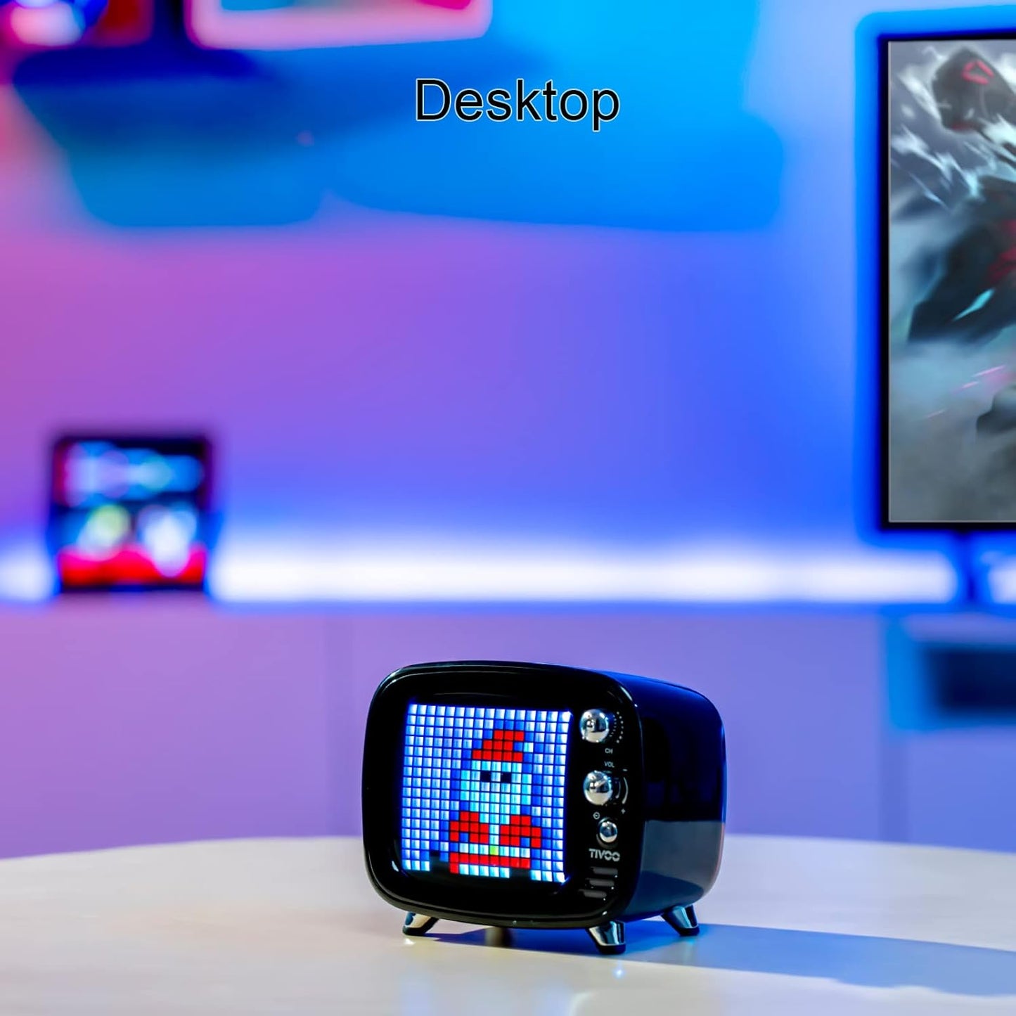 Mini Retro Bluetooth Speaker with 16X16 LED Display APP Control- Cool Animation & Gaming Room Setup & Bedside Alarm(Black)